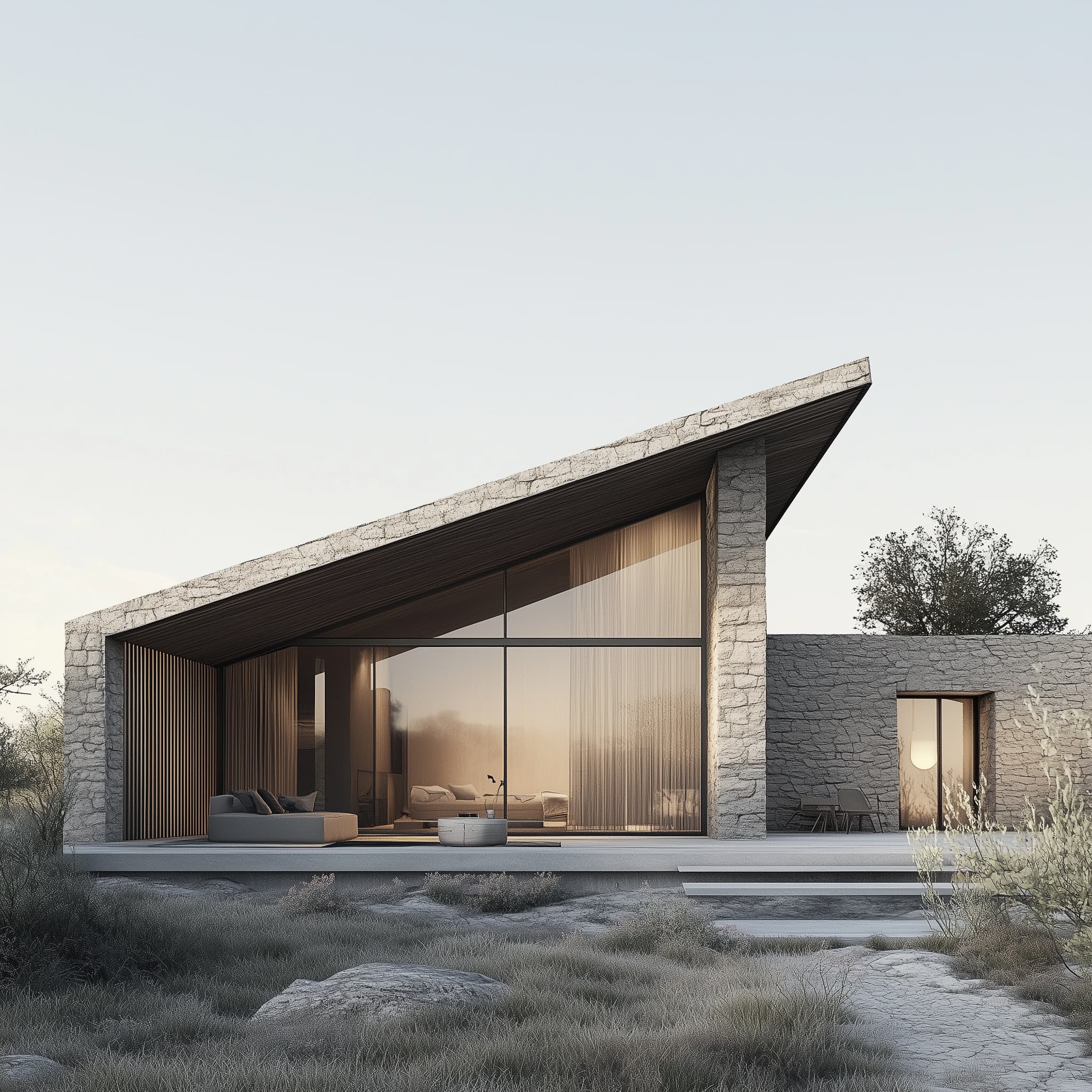 Monopitch stone dwelling, a custom rural architecture project by Visura Architecture