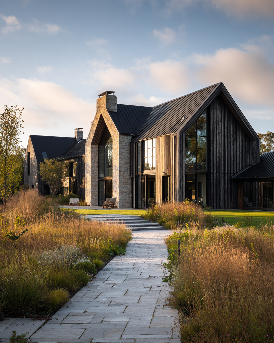 CGI render of a contemporary countryside residence with expansive glazing